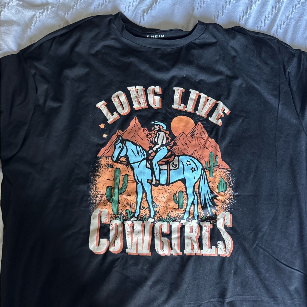 SHEIN Black 'Long Live Cowgirls' Tee